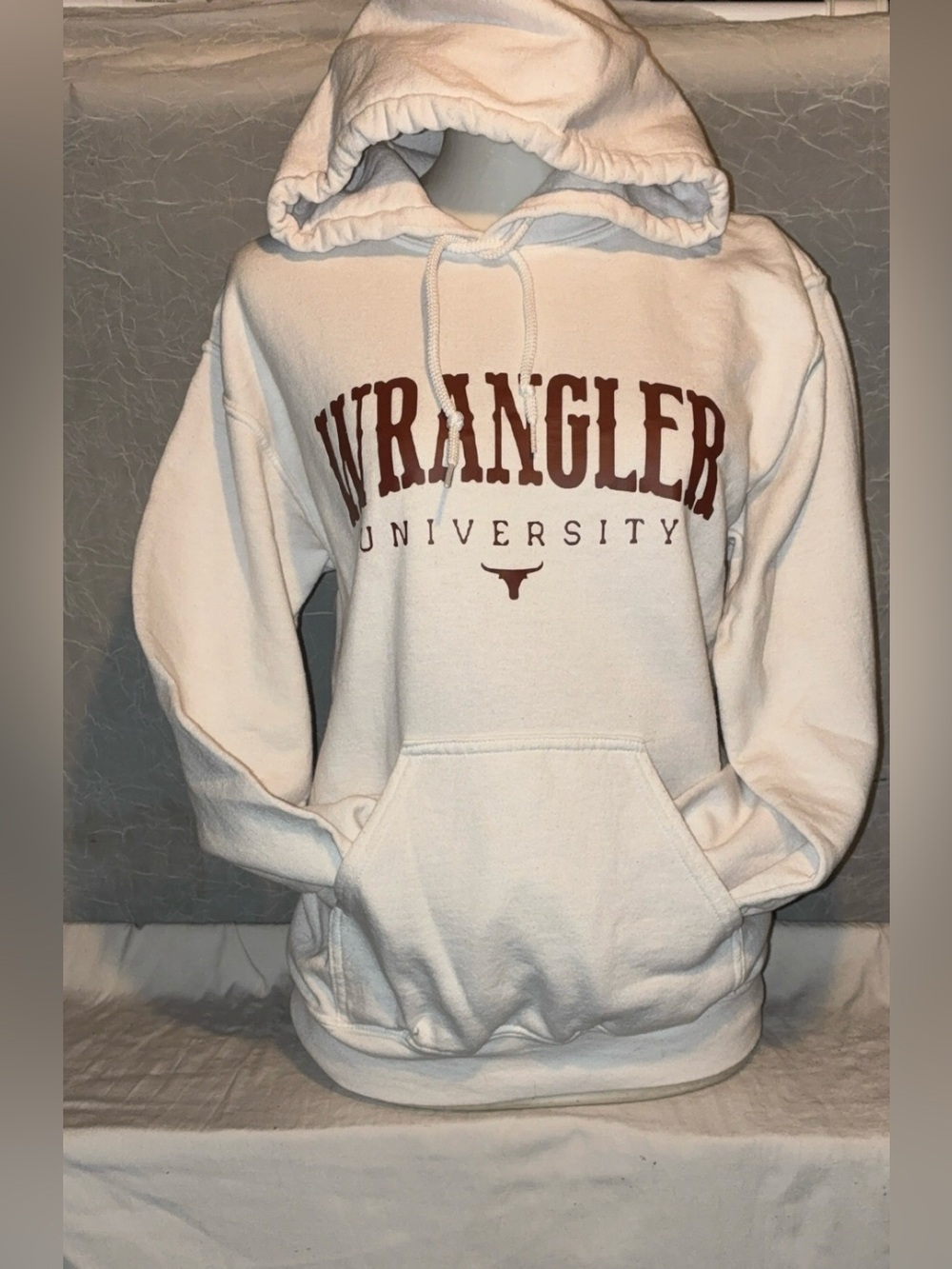 Wrangler University Hoodie Small White Western Graphic Pullover Sweatshirt